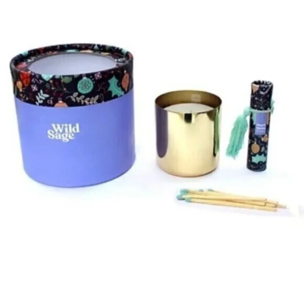 Wild Sage 2 Piece Linzer Torte 11 oz. Candle and Matches Gift Box Set New